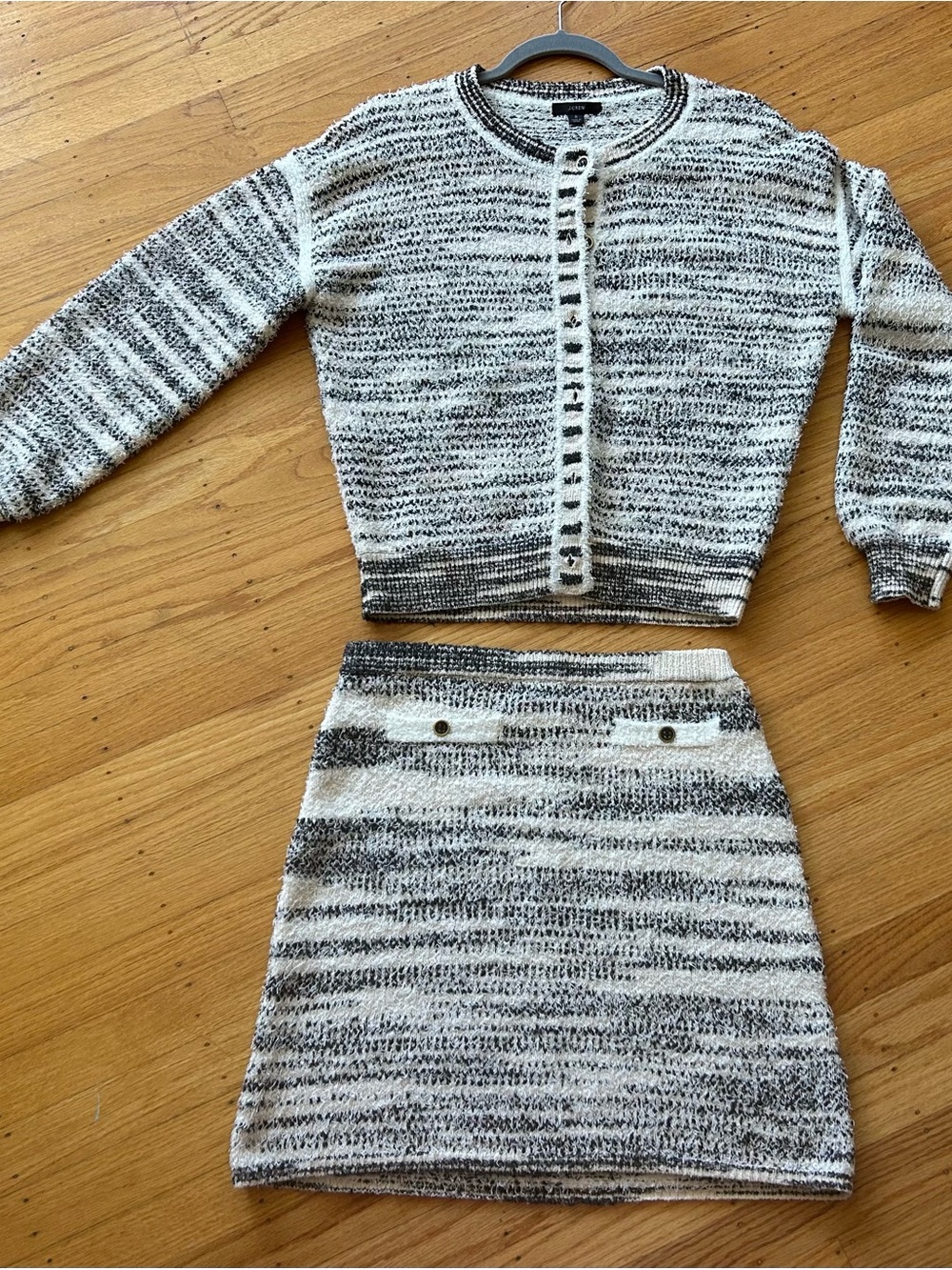 J. Crew Black & White Textured Knit Cardigan